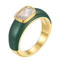 Latest High Quality 18K Gold Plated Brass Jewelry Green Epoxy Zircon Finger Rings Accessories Ring R214104