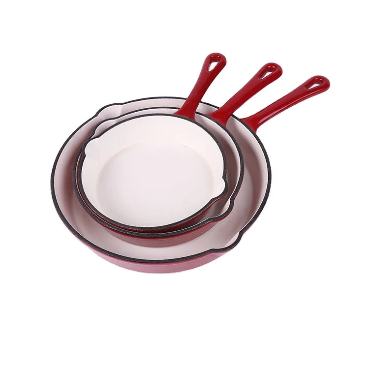 ChuiHua Factory Enamel Non-Stick 3 -Pieces Cast Iron Skillet Set 3 Piece Enamel Cast Iron Frying Pan Set