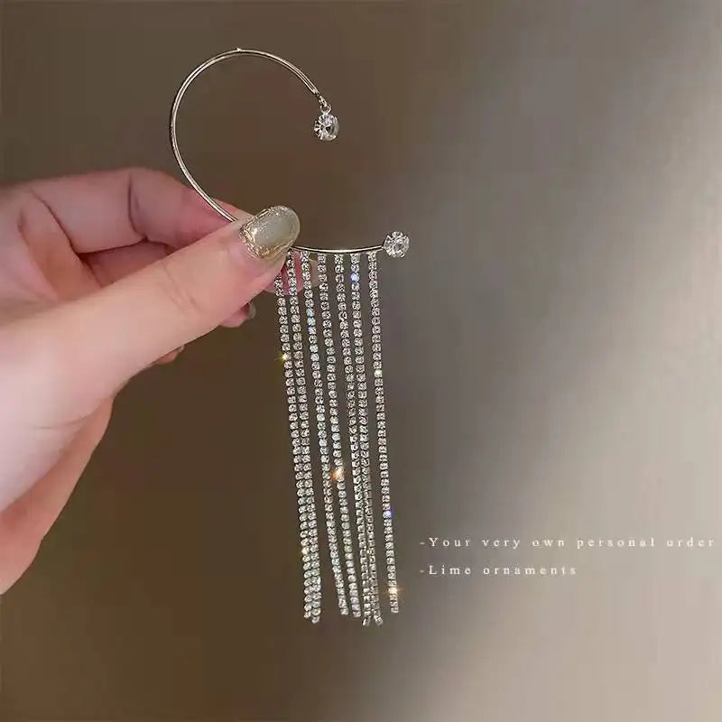Trendy Diamond Ear Clip Wrap Earrings for Women New Brass Crystal Zircon New Wedding Jewelry for Gift
