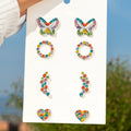 4Pairs/Set Colorful Zircon Earring Heart Butterfly Design Heart Colorful Ear Stud Piercing  Earrings For Women Fashion Jewelry