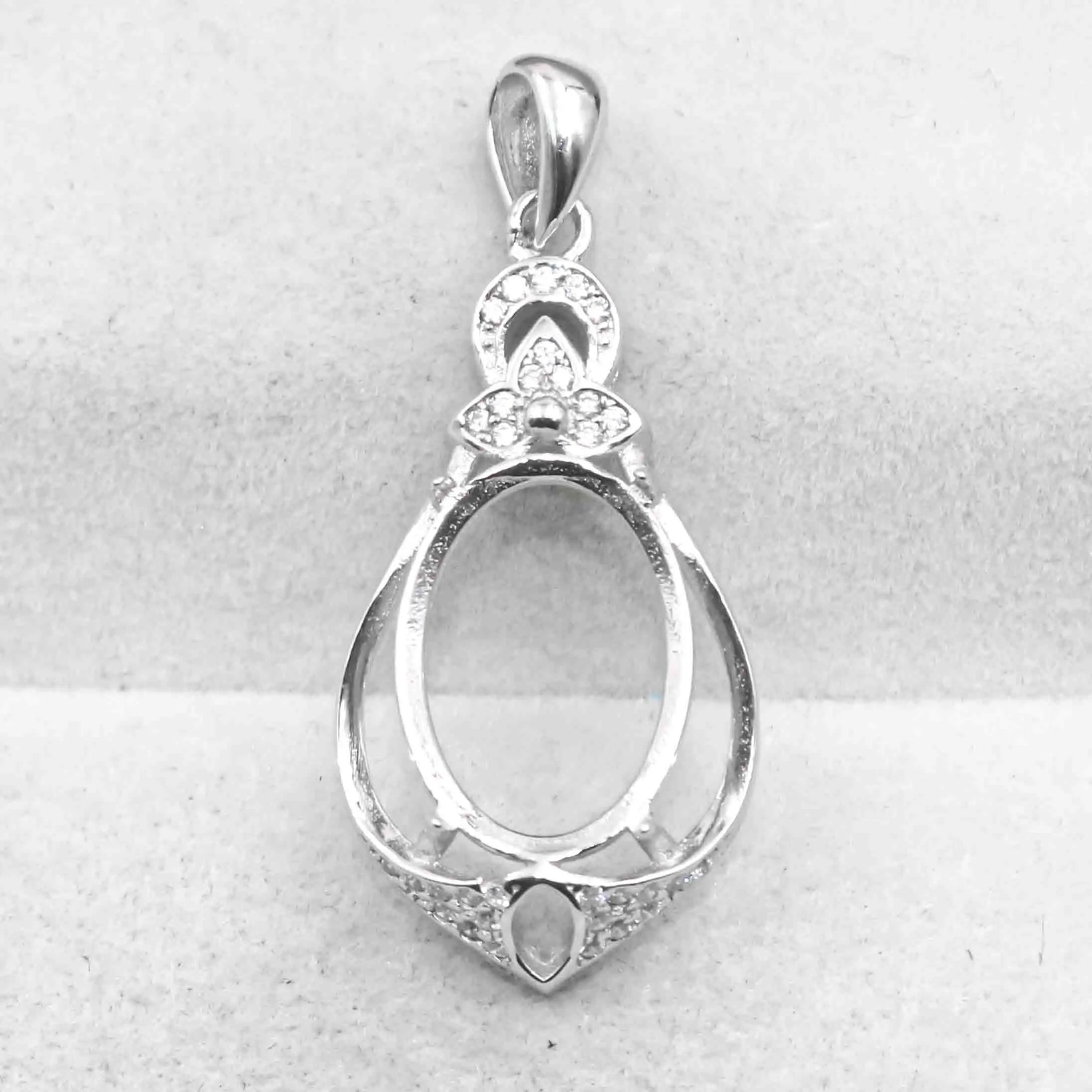 Sterling Silver 10*15mm Semi Mount Pendant Empty Frame Blank Support Setting S925 Base Holder Without Center Stone for DIY Inlay
