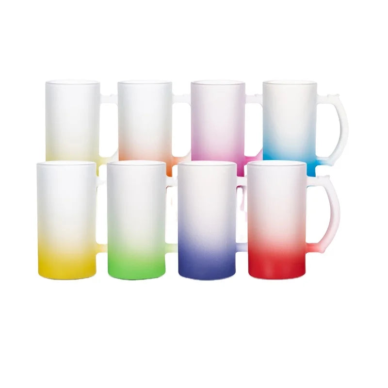 PYD Life Wholesale 16oz 480ml Frosted Gradient Color Sublimation Glass Beer Mug With Handle