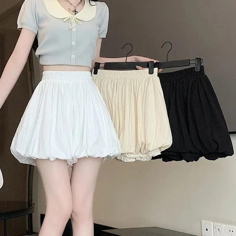 Ecowalson Korean Fashion Black Mini  Kawaii Y2k Clothes Cute Skirts  High Waist Skirt With Drawstrings Pumpkin Skirts