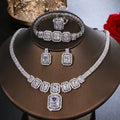 Wedding Bridal Bridesmaid Jewelry Zircon Necklace Ring Bracelet Earring Luxury Large Rectangular Jewelry Set for Women