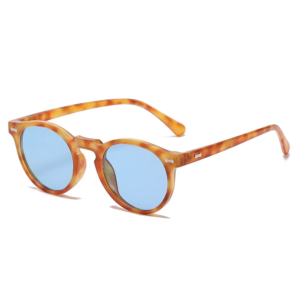 STORY JT5115 Vintage Fashion Rivet Tortoiseshell Blue Round Sunglasses Women Classic Retro TAC Polarized Sun Glasses Men Shades