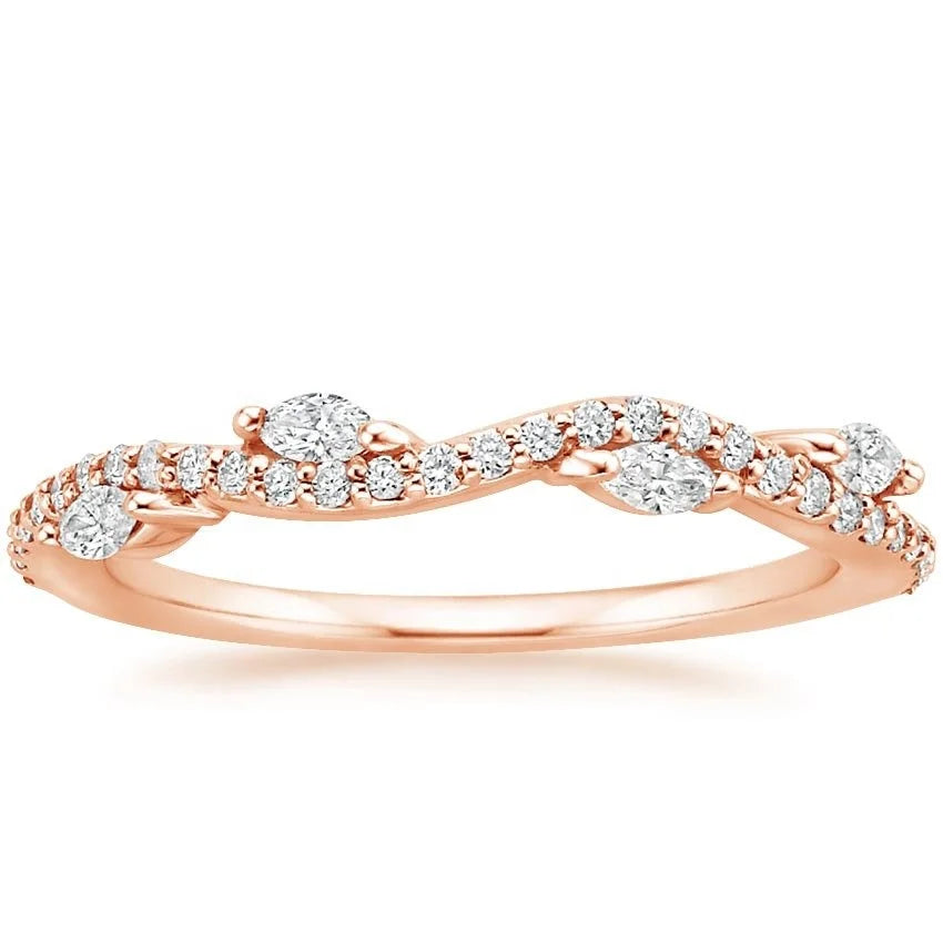 Wholesale 10K Solid Gold Luxe Winding Willow Moissanite Diamond Petite Band Ring Classic Stackable Jewelry for Engagement