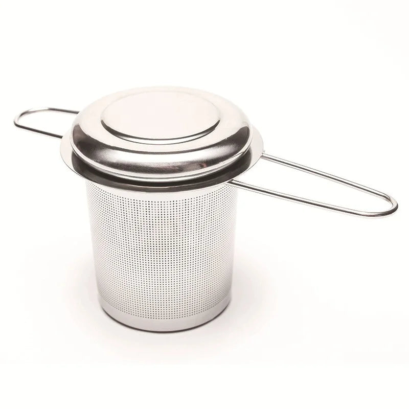 Wholesale Factory 304 Stainless Steel Big Basket Tea Infuser Strainer with Lid and Folding Handles