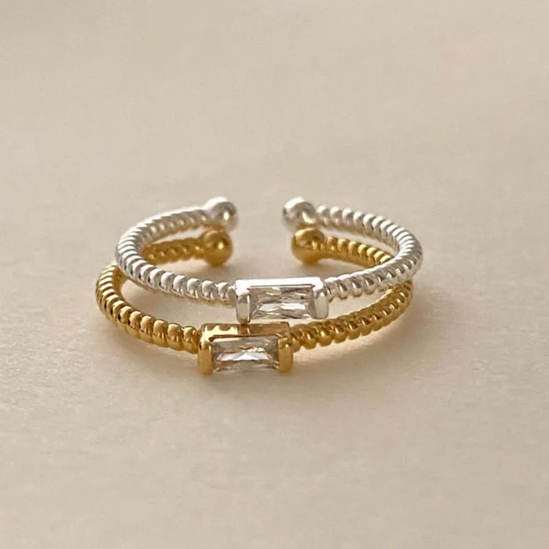 100% 925 Sterling Silver Twist Bands Square Shape Ring for Women Fashion Jewelry Rings
