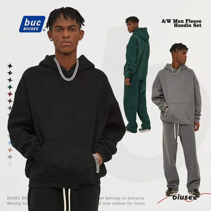 Custom High Quality Men Heavyweight Street Style Hip Hop Oversized Sweatpants and Hoodie Set