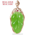 Certified Grade a Fruit Green Hotan Jade Green Jade Leaf 18K Rose Gold Natural Jade Pendant Necklace for Men and Women
