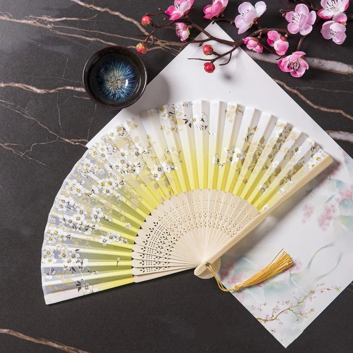 Folding Fabric Hollow Bamboo Bone Hand Fans Handfan for Party Custom Bone