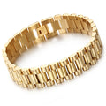 New Design 18K Gold Plated Titanium Men's Bracelet Hip Hop Style Plain Stainless Steel Zircon for Weddings Watchband for Male