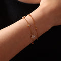 G3827 Wholesale 18K Gold Plated Stainless Steel Flower Charm Bracelets Double Chain Hand Fashion Jewelry Bracelet