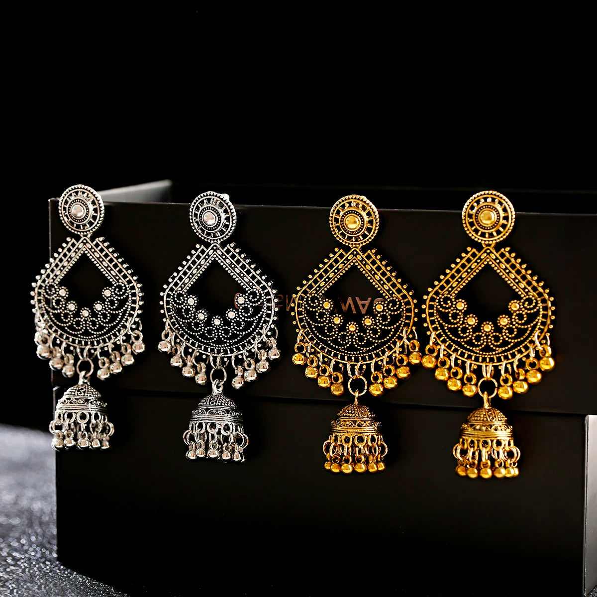 Women Big Gold Silver Dangle Earrings Jhumka Indian Earrings Vintage Drop Earring Lantern Tassel Palace Orecchini Donna