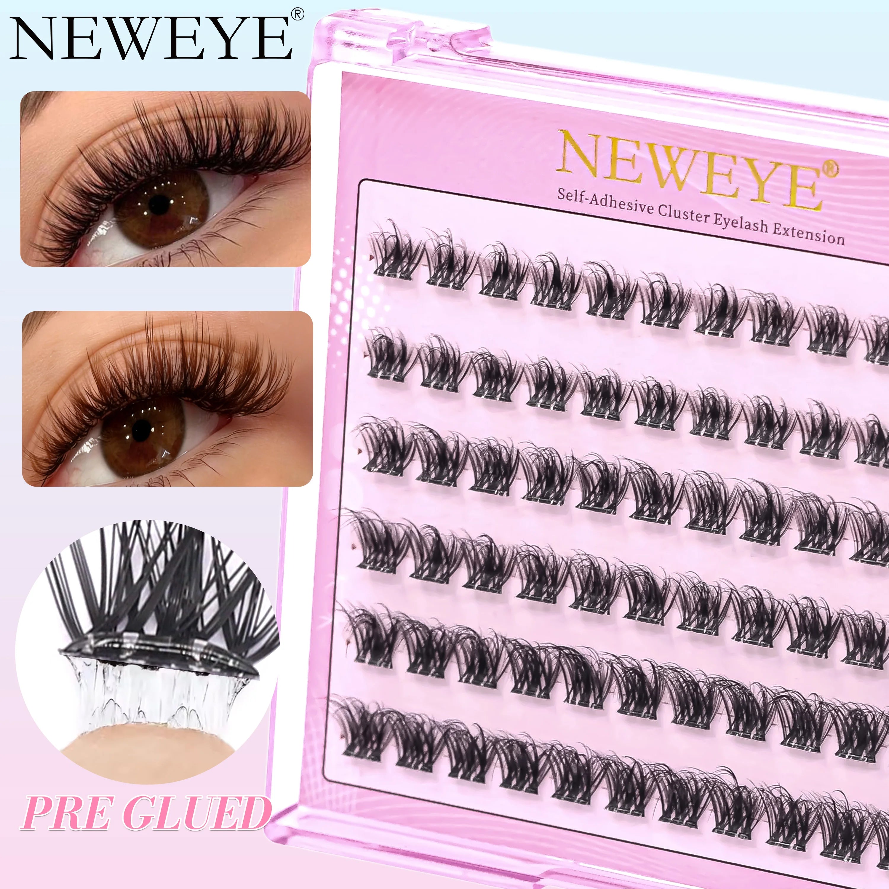 New Series 3D Fluffy Glue Free Eyelashes Brown Black Pre-Glued Press-On Eyelash Extension 7-15 Day Long Lasting No Glue Needed