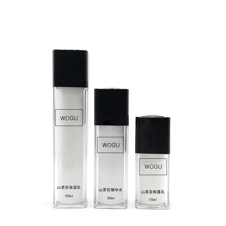 Free Sample Cosmetic Essence 15ml 30ml 50ml Black Top UV square Airless Bottle Rotation Vacuum Lotion Pump Bottle
