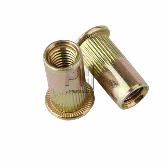 Iron Color Zinc Flat Head Rivet Nut Rivet Nut Column Stripe Nut Knurled Female M3M4M5M6M8M10M12
