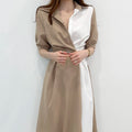 Wholesale 2026 Summer Korean Chic Lapel Design Sense Contrast Stitching One Button Waist Short-sleeved Elegant OL Dress