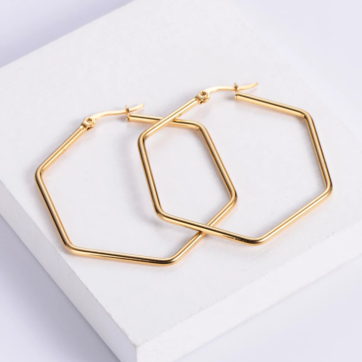 Factory Direct Wholesale Stainless Steel 18k Gold Plated Geometric Hexagonal Hexagon Hoop Earrings