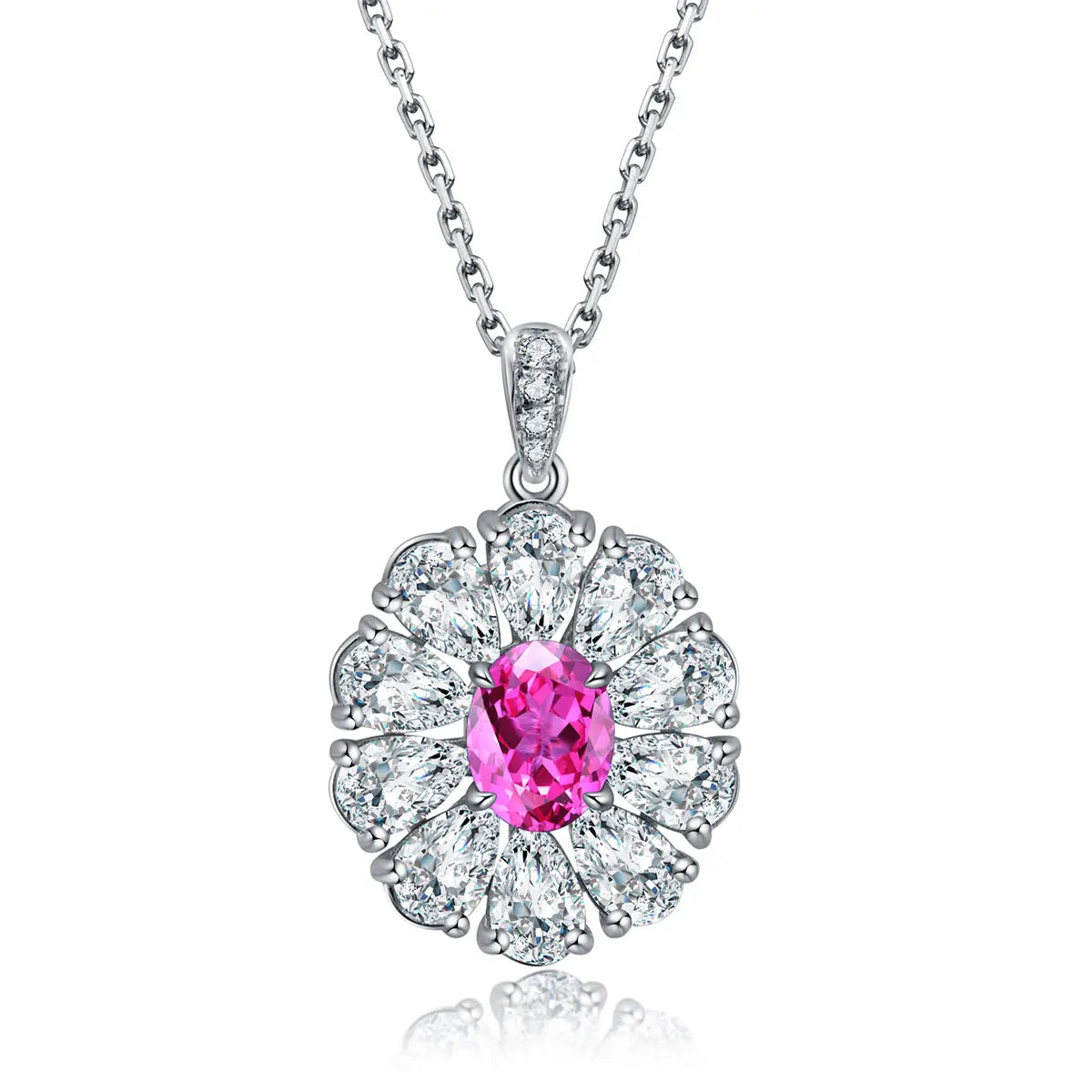 Fine Necklace Anster S925 Sterling Silver Lab Grown pink Sapphire Emerald Oval Shape Pendant Necklace Alibaba-online-shopping