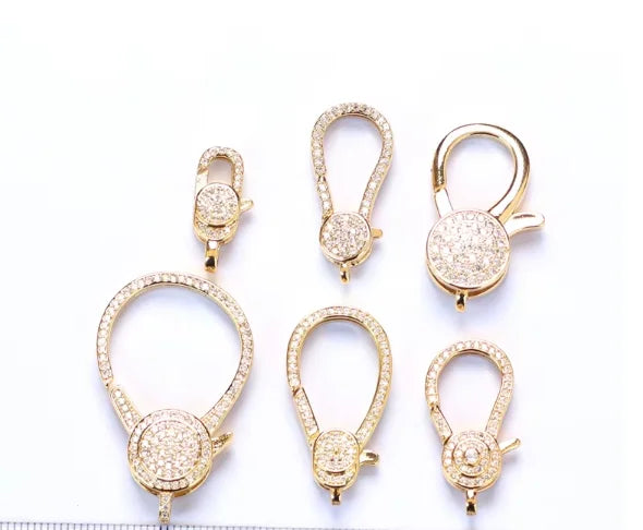 Micro Inlaid Zircon Spring Buckle Gold Plated Zircon Brass Lobster Clasp Accessory Clasps for Jewelry Making