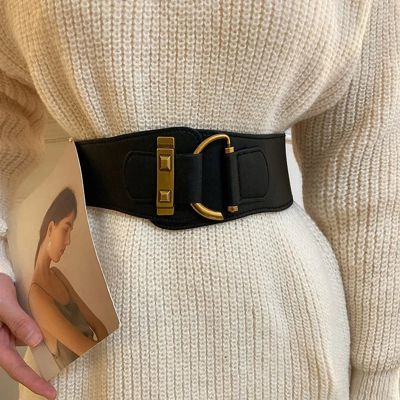 PU Leather Waist Belt for Women Vintage Casual Chic Dress Black Coat  Belt With Metal Buckle Vintage Leather Belt