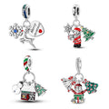 Silver Fashion Angel Snowman Deer Christmas Tree Santa Claus Pendant Charms with Zircon Classic Jewelry Children  Parties