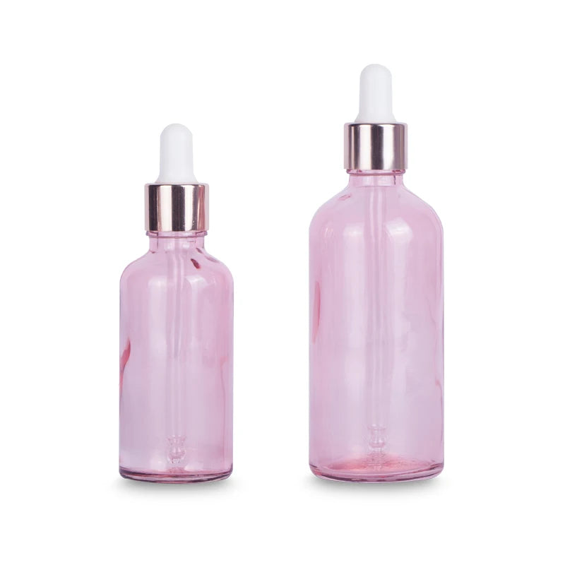 30 ml Empty pink Round Shape Glass Serum Bottle Cosmetic Packaging Essential Oil Dropper Bottle