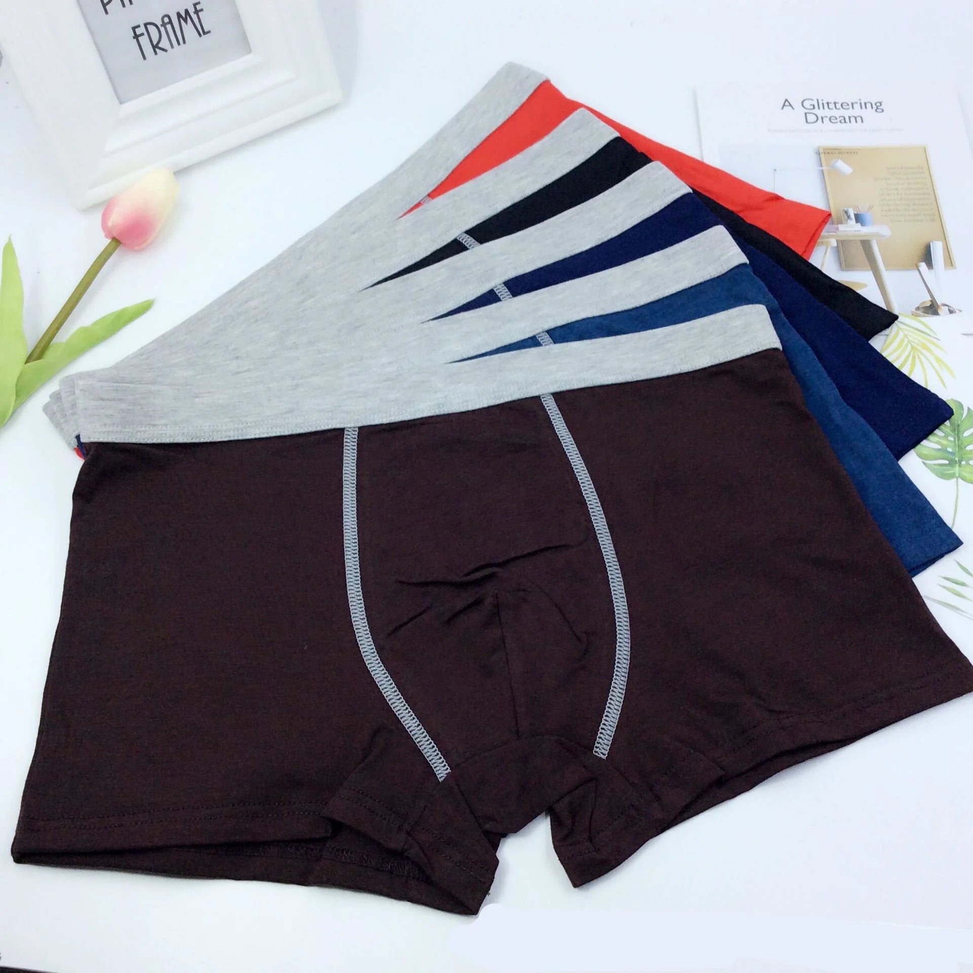 Men's Underwear Large Size Wide Waist Spandex Top RC Cotton Breathable Mid-waist Plain Boxers