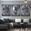 Creative Metal Figure Hugging Sculpture Frameless Canvas Art Modern Wall Decor for Sofa Background