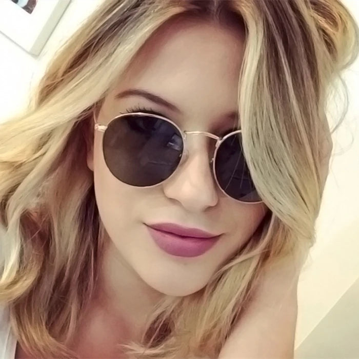 Lucky Hot Sale Shades Womens Metal Frame Round Colorful Lens Sun Glasses Trendy Mens Aviation Pilot Sunglasses