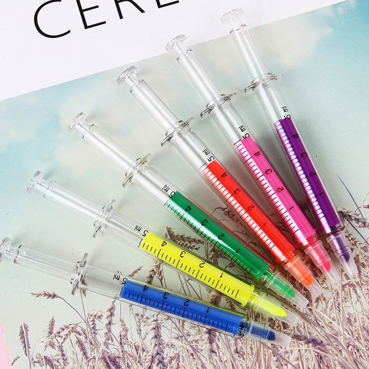 JH Wholesale Promotional Syringe Injection Shape Highlighter Pens