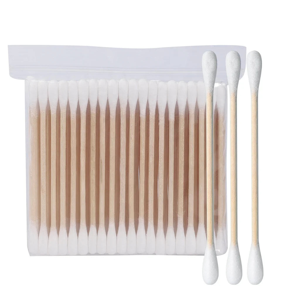 Factory Wholesale 100pcs Bamboo Stick Cotton Ear Buds Makeup Remover Double Sided Cotton Swabs