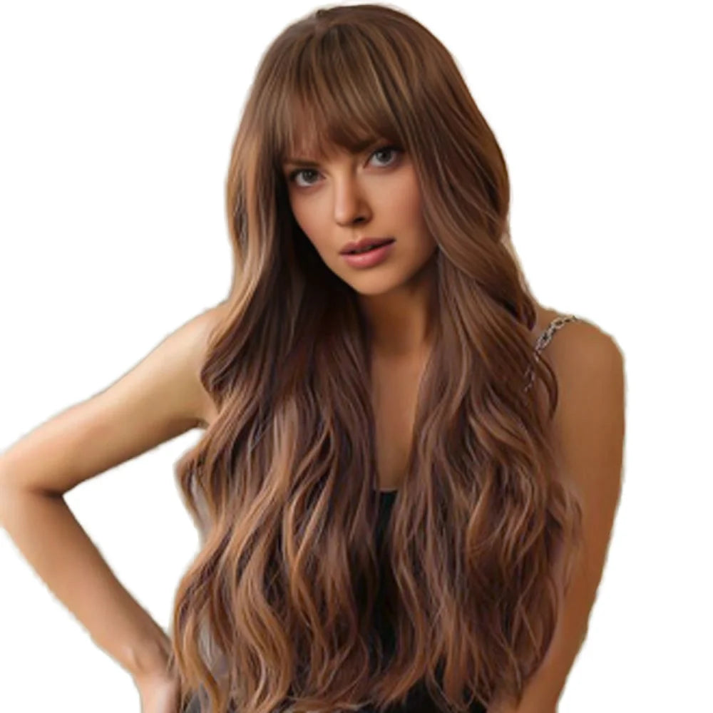 Hot Sales 26 Inches Natural Wave Curly Wig Bangs Women Princess Cosplay Wig for Daily Use Carnival and Theme Party