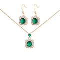 Fashion Jewelry Set Women Green Gemstone Emerald Zircon Pendant Gold Plated Necklace and Earring Sets