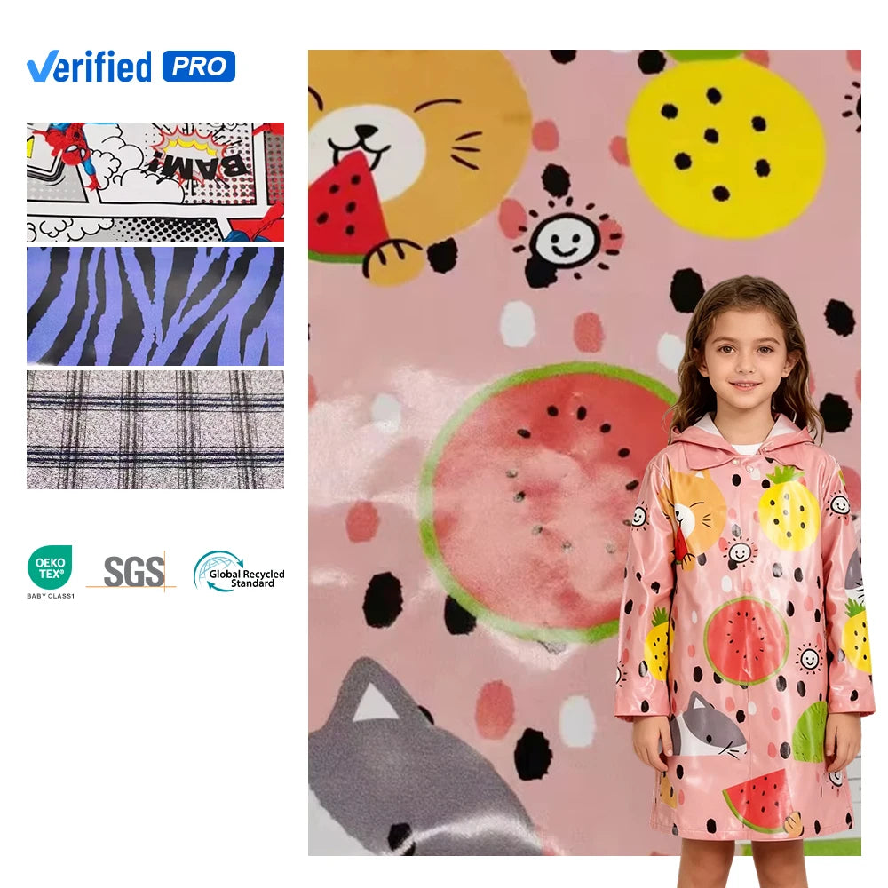 PFAS FREE Custom Digital Print PU Leather Cartoon Design Waterproof Soft Material with Knitted Backing for Kids Dresses & Skirts