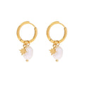 18k Gold Plated Stainless Steel Freshwater Pearl Star Charm Dainty Pendant Hoop Earrings for Women