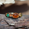 Aingal Fine Jewellery Wholesale S925 Sterling Silver 14k Gold Plated Retro Ring with Natural Iolite Citrine and Amber