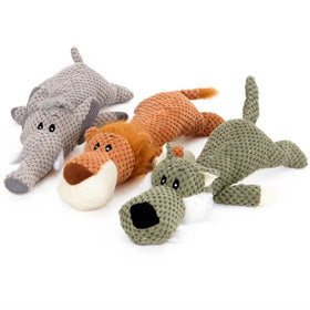 Plush Pet Dog Interactive Stuff Toys Cute Squeaky Dog Chew Toys Puppy Lion Wolf Elephant Animal Toys for Dogs Cats