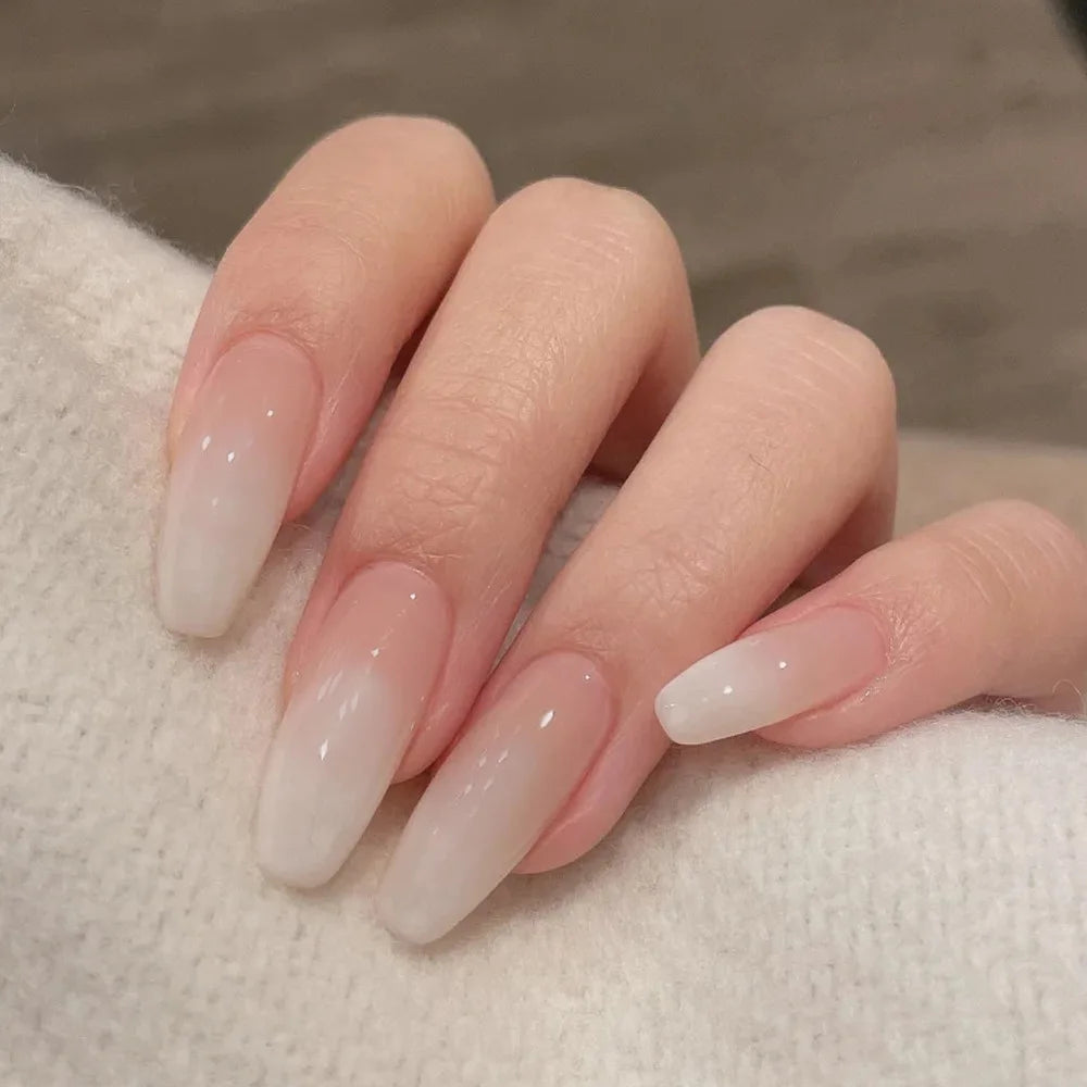 High Quality Long Ballerina Coffin Gradual White False Nails Press on Nails Fake Ballerina Artificial Fingernails