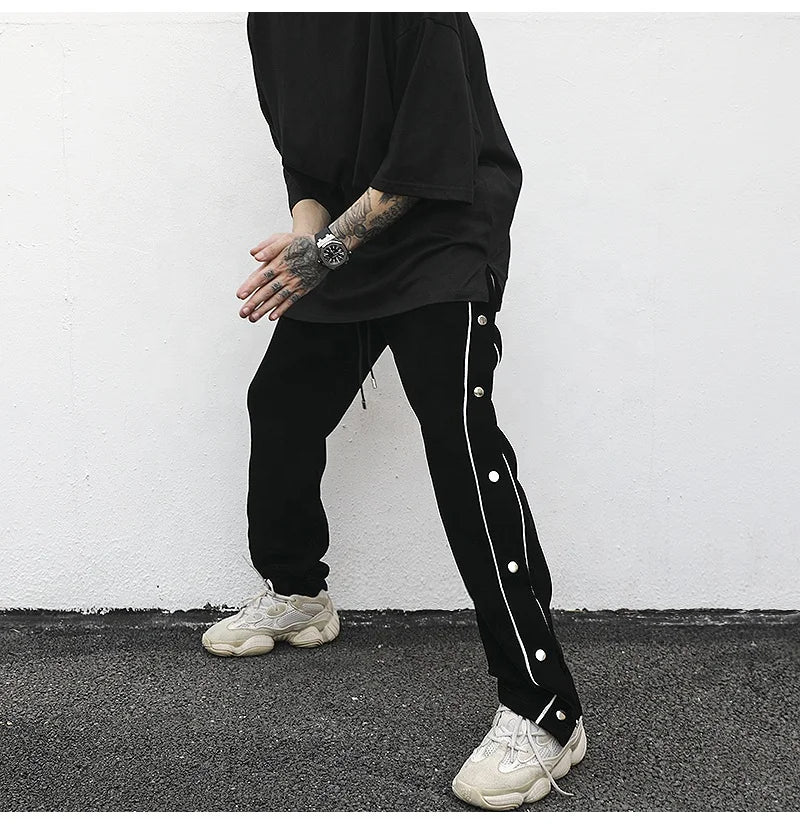 OEM Custom Trousers for Men Streetwear Stock Button Track Velvet Pants With Stripe