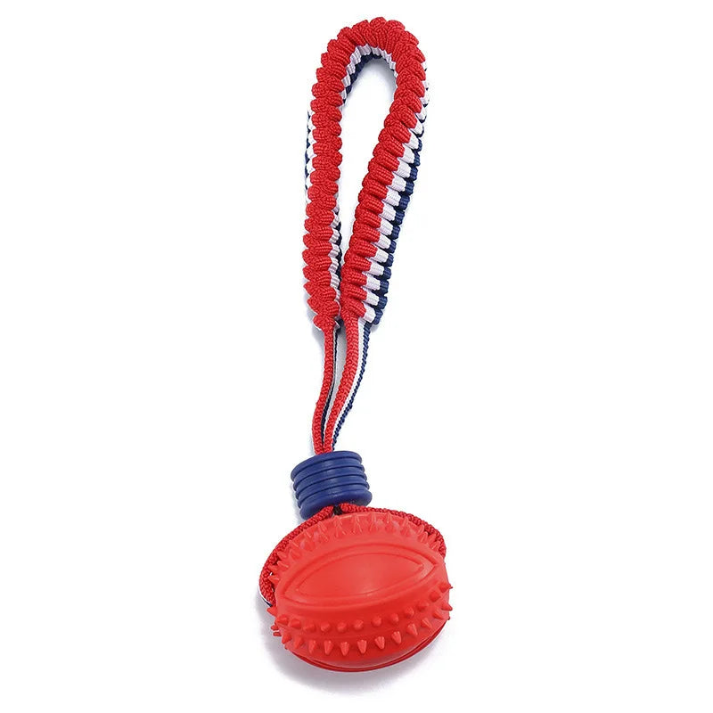 Rugby Ball Shaped TPR Dog Chew Toy with Bone Design and Bungee Rope for Bite and Grinding