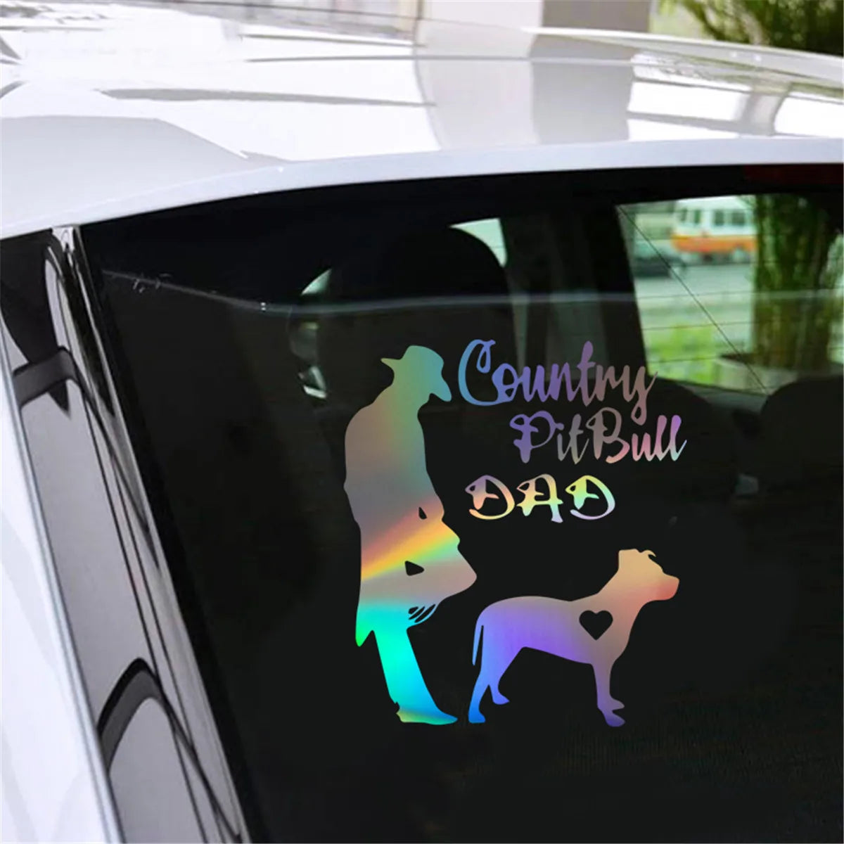Country Pitbull Dad Car Laser Sticker Vinyl Decal Car Truck Bumper Window Laptop Sticker Decor Gift Die Cut Decals Window Glass