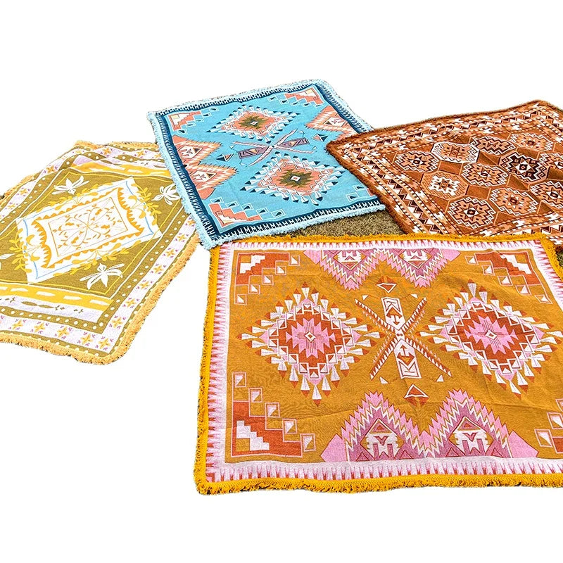 New Recycled Polyester & Cotton Rugs Boho Picnic Rug Custom Woven Blanket