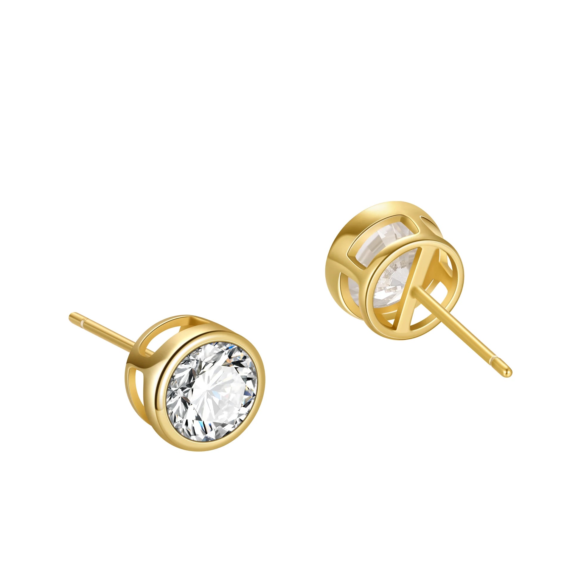 Simple Wholesale 925 Sterling Silver Geometric Round Diamond 5A Cubic Zirconia Gold Plated Fine CZ Stud Earrings Fashion Jewelry