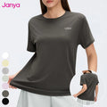 Janya Solid Color Casual Loose Gym Fitness Clothing Women's Sweat-Wicking Lightweight Breathable Short Sleeve Crewneck Yoga Top