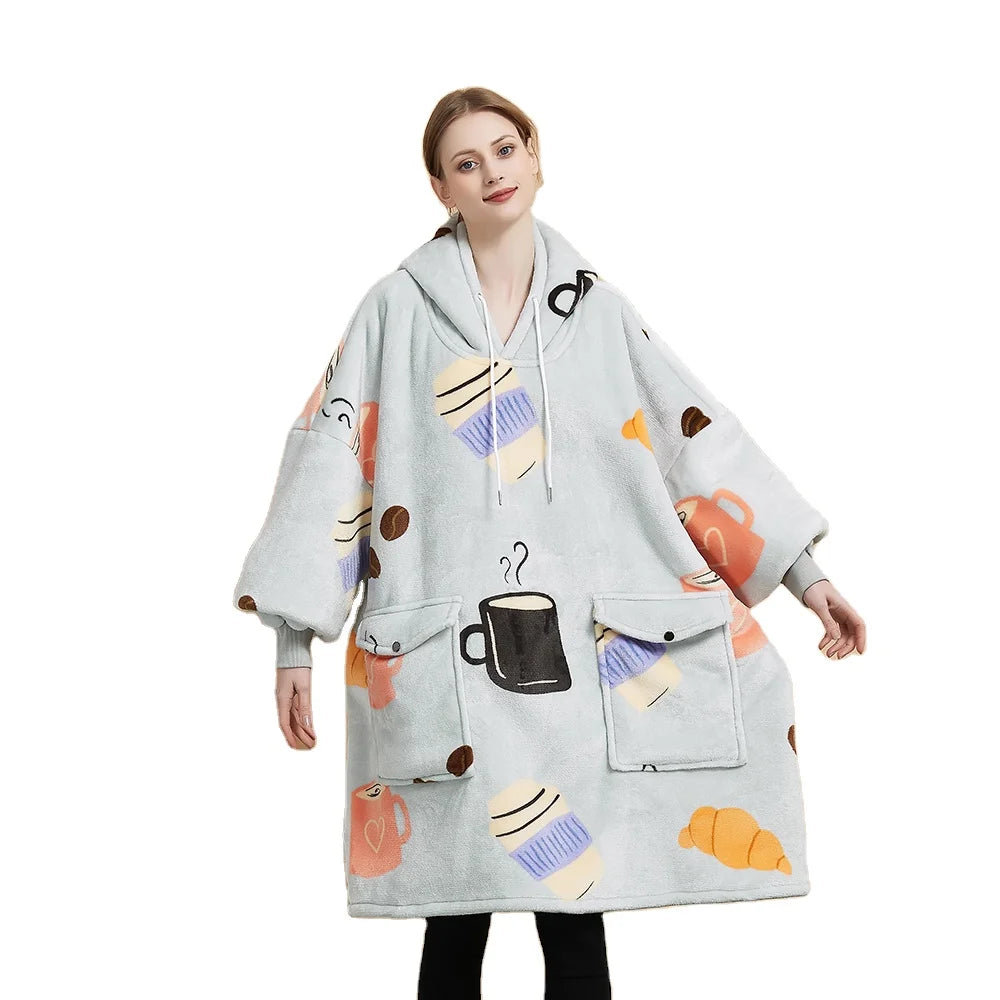 Wholesale Hooded Unisex Blanket Silky Soft Wearable Hoodie Blanket Snuggy Giant Sweatshirt Hoodie