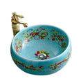 Jingdezhen Artistic Bathroom Ceramic Blue Wash Basin with europe flower designs