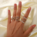 YF3015 Fashion Jewelry Gold Plated Cubic Zirconia Rings Adjustable Open Rings Shiny CZ Zircon Paved Stackable Eternity Ring