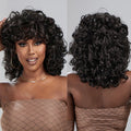 Factory Fast Delivery Black Short Curly Wigs With Bangs for Women Afro Kinky Curly Hair Synthetic Natural Wig High Temperature